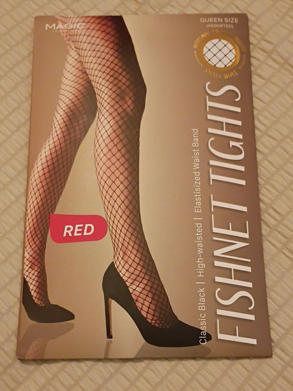 NWT SMALL HOLE Magic Fishnet Tights - Red QUEEN SIZE